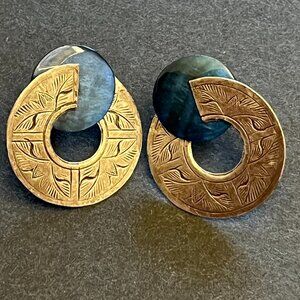 Hand Stamped Sterling Silver With Blue Lapis Cut Out Stud Earrings